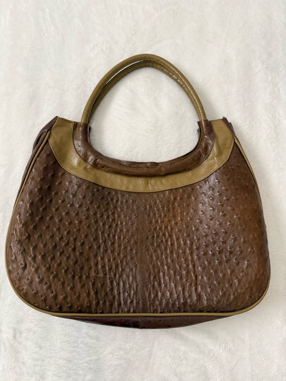 Vintage VEARI Genuine Ostrich Leather Handbag Brown Tan Shoulder Bag - Picture 2 of 11